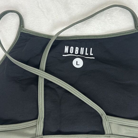NoBull Womens Matte High Neck Sports Bra And Crop Legging 21" Set M/L Army Green - Picture 6 of 13